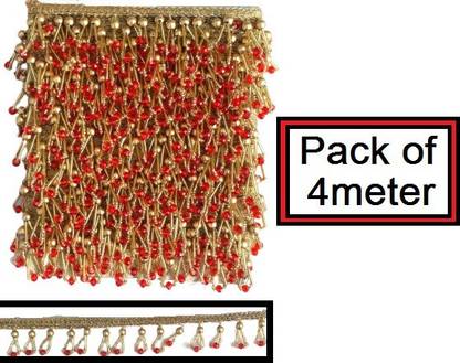 DIARA Red Diamond tussel lace border for Bridal Dresses, Suits, Sarees, Falls, Lehengas, Decoration And Trim Designing Embellishment Crafts (4meter) Lace Reel