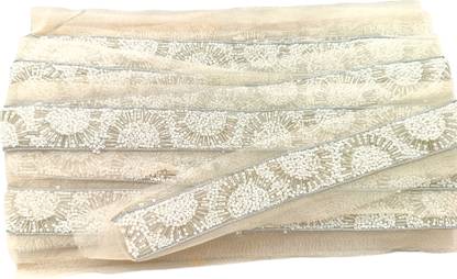 Lace styles Designer white Color moti working Lace for Saree Border Finetage Pipe in 25mm net Fabric (9 Meters; , Small Moti) white colour Lace Reel