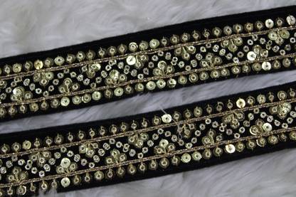 CMHOWLITE FANCY SEQUIN WORK LACE ON VELVET Roll OF 9 Meter 1 inch (2.54 cm) Lace Reel