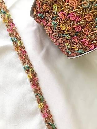 uniquemart Beautiful Light Multicolor & Golden Shiny Zari Lace for Dupatta, Saree, Suit, Lehenga & Art Craft, Multicolor Lace Border (18Mtr) Lace Reel