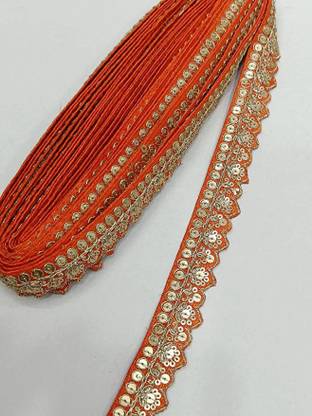 DEEP'S CREATION DEEPS Creation Dupatta Border Saree Laces (9 M X 1.5) (orange) Lace Reel