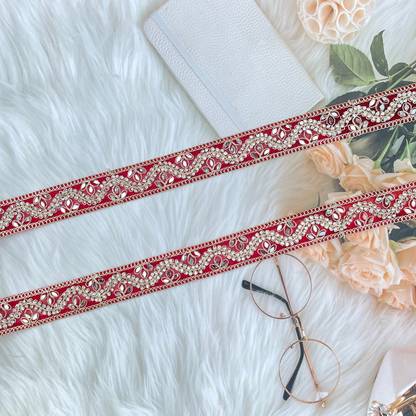 uniquemart Premium Jarkan Stone & Mirror Work Red Lace Border For Blouse, Lehenga, Saree, Red Lace Border, Red Colour Lace, Stone Work Lace (Red/9Mtr) Lace Reel