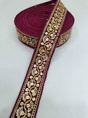 DEEP'S CREATION Velvet Lace Velvet Saree Lace Border (9 M X 1 in)(Wine) Lace Reel