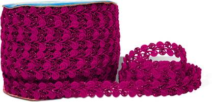 Utkarsh CWG0409-03 (M:12995) (1.2cm X 18 Mtr) Pink Jalebi Shape Glitter Gota Trim Fancy Lace Ribbon Border Lace Reel