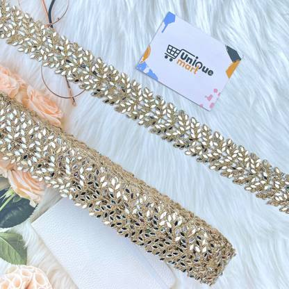 uniquemart Golden Mirror Work Lace Border, Golden Lace Border, Golden Lace Design, Golden Lace, Golden Colour Lace (Golden/4.5Meter) Lace Reel