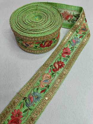 DEEP'S CREATION Lace Trim saree and Dupatta Border Decorative ( 9 Meter x 2 Inch) (Light Green) Lace Reel