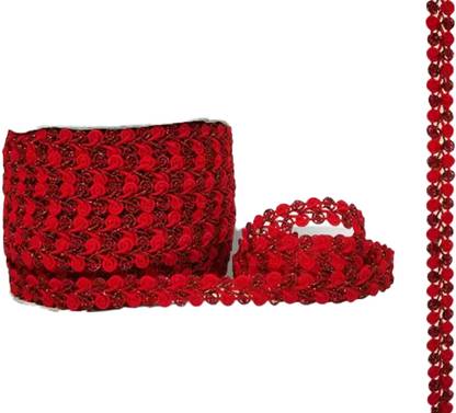 ASenterprises JALEBI-GOTA-01 Red Jalebi Shape Glitter Gota Trim Lace bobbin border (1.2cm and 18 Mtr) Lace Reel