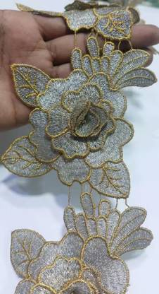 Trijal Art 3D Gold With Silver Flower Lace (1 Meter) Lace Reel