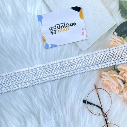 uniquemart White Lace Border, White Lace Design, White Colour Lace, White Lace Reel For Pakistani Suit, Dupatta, Frowk (White/9Meter) Lace Reel