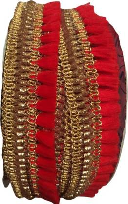 DIARA red lace of (9 m) pack with 1 inch Gota Patti Border Lace for Dress Designing, Art & Craft Lace Reel