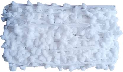 MayRose Pompom Lace 22 Mtr.White Lace Dress Sarees Lehenga Suits Blouses I Shape pom pom lace For Dress, crafts,sewing, gardening projects decorations Lace Reel