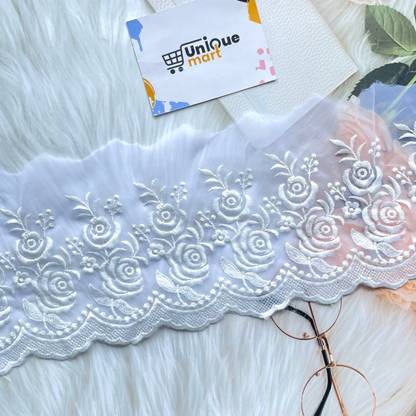 uniquemart Beautiful White Lace Border, Cotton Lace Border, White Lace Design, Net Lace Border, White Organza Lace, White Colour Lace (White/5Mtr) Lace Reel