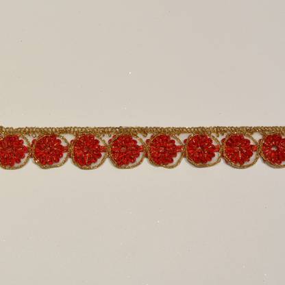 CRYSTAL CREATION E-1032-Red 9 Mtr Embroidery Lace with Thread Work for Dress Saree Lahenga Dupatta Gown Lace Reel