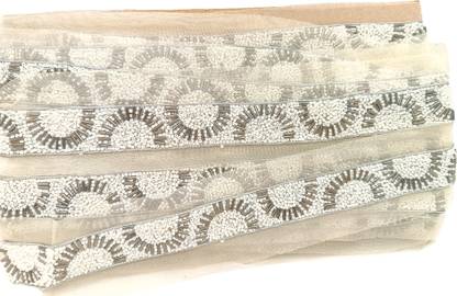 Lace styles Designer silver Color moti working Lace for Saree Border Finetage Pipe in 25 mn net Fabric (9 Meters; , Small Moti) silver white colour Lace Reel