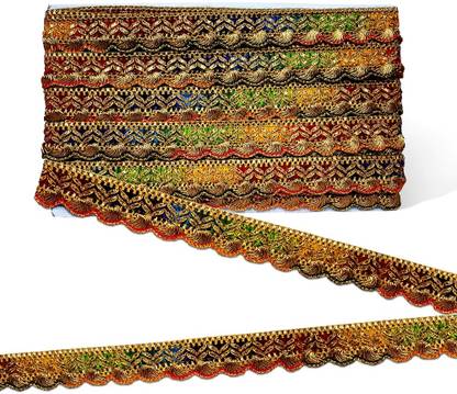 Uniqon CWG0380 (2.5cm X 9 Mtr) Multicolor Pankhaa Gota Ethnic Wear Trim Lace Dresses Material Lace Reel