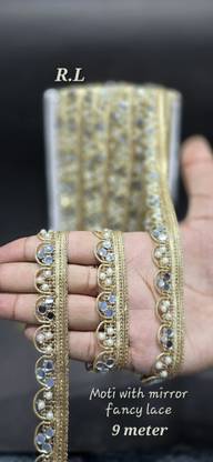 radhaji arts Fancy Moti-MIrror Lace | 9 Meter | Heavy Quality Lace Reel