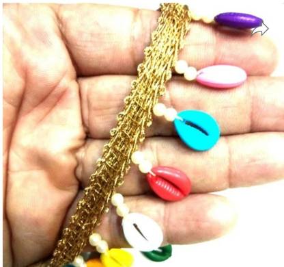 DIVARA Shell, Cowrie Latkan for Dresses (4Mtr) Kouri Lace for Duppta, Saree, Sewing, Art & Crafts DIY, Curtains Decor Lace Reel