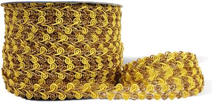Uniqon CWG0409-02 (M:12995) (1.2cm X 18 Mtr) Yellow Jalebi Shape Glitter Gota Trim Fancy Lace Ribbon Border Lace Reel
