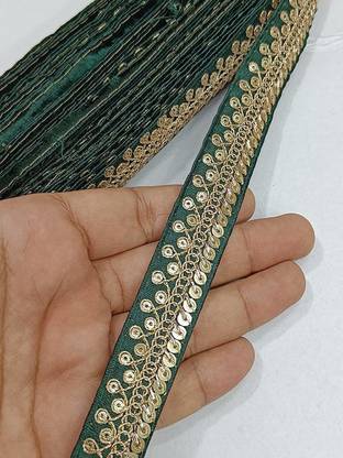 DEEP'S CREATION DEEPS Creation Sequin Work Lace for Dupatta and Saree (9 M X 1) (Dark Green) Lace Reel