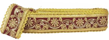 Utkarsh WG0043 WG0039 Maroon And Golden Color saree Border With Flora Design Lace Gota Patti Design Machine Made Embroidery Lace Border With 5.08cm Width And 9 Mtr Long Lace Reel
