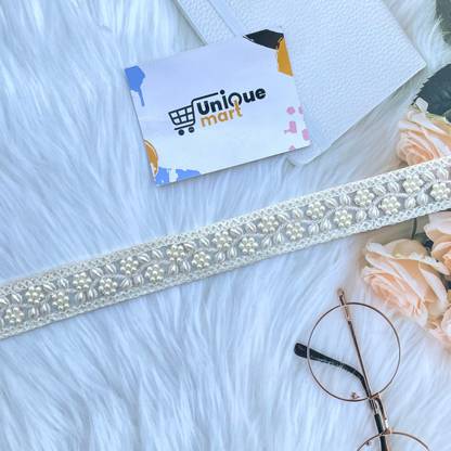 uniquemart Off White Handwork Lace Border, Off White Lace Border, Blouse Lace Design, Border Lace For Saree, White Lace Design, Cream Colour Lace (Offwhite/9Mtr) Lace Reel