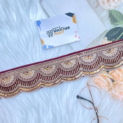 uniquemart Maroon Lace Border, Maroon Velvet Lace, Maroon Colour Lace, Maroon Lace reel, Blouse Lace Design, Saree Lace Border (Maroon&Gold/9Mtr) Lace Reel
