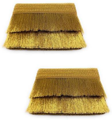 Utkarsh CWG0194-01-01 Pack of 2 (7cm X 20 Mtr) Golden A8 Kiran Fringe Gota Patti Trim Lace Border Lace Reel