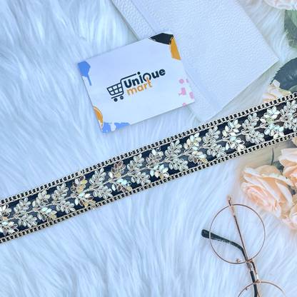 यूनिकमार्ट Black Patti Mirror Lace, Mirror Work Lace Border, Black Lace Border, Black Lace Reel, Black Lace Design, Black Colour Lace (Black/4Meter) लेस रील