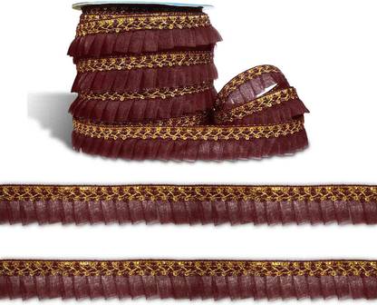 De-Ultimate CWG0469-01 (M:7173) (2cm X 18 Mtr) Maroon Net/jaali Frill Fancy Gota Trim Lace Border Dress Material Lace Reel