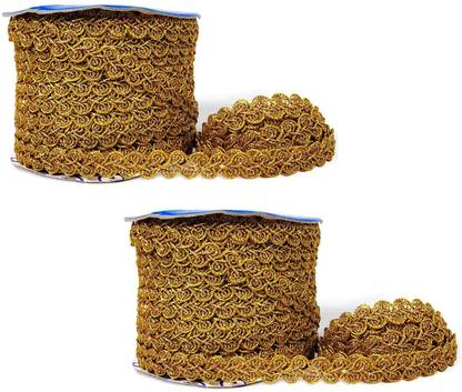 BigWheels CWG0445-01-01 (M:9801) Pack of 2 Golden (1.1cm X 18 Mtr) Fancy Gota Patti Trim Outlining Lace Border Lace Reel