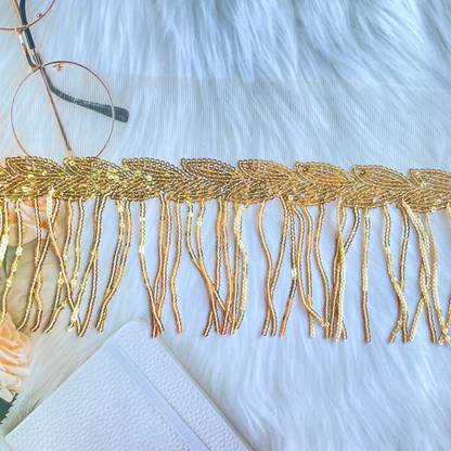uniquemart Golden Latkan Lace For Lehenga, Latkan Lace For Blouse, Latkan Design Lace Border, Latkan Lace For Dupatta (Golden/4.5Meter) Lace Reel