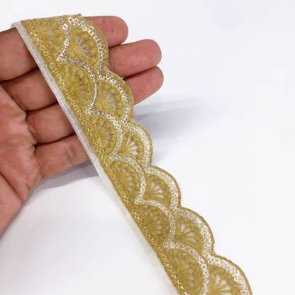 Lami 9 Meter Embroidery Cutwork Design Lace Border on net Tissue with Sequins Work Lace Reel