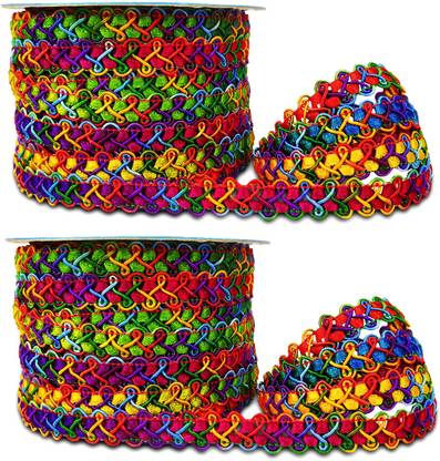 Uniqon CWG0426-01-01 (M:13418) Pack of 2 (1.3cm X 18 Mtr) Multicolor Jaali Gota Fancy Trim Lace Ribbon Border Lace Reel