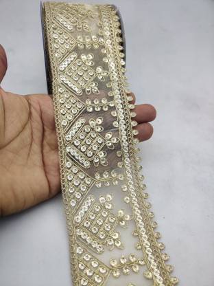 VARNIRAJ MOTI LACE MAKER Embroidery Sequence&ZARI Work LACE Border,Saree Border ( 70 MM/BIRHTGOLD/9 MTR) Lace Reel