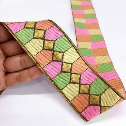 Lami 9 Meter Mughal Design Multicolor Jacquard Woven Floral Ribbon Border Lace Reel
