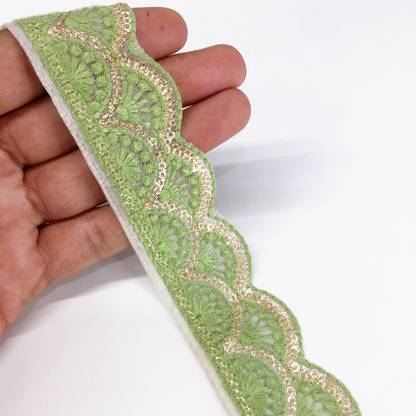 Lami 9 Meter Embroidery Cutwork Design Lace Border on net Tissue with Sequins Work Lace Reel