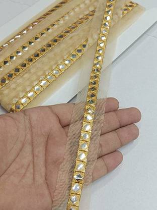 DEEP'S CREATION DEEPS Creation Foil Mirror Lace for Dupatta Saree Border (9 M X 0.5) (Mustard) Lace Reel