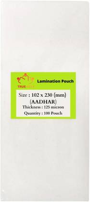 True-Ally Aadhar Card Size Ultra Glossy Clear Thermal Lamination Pouch ( 100mm X 225mm ) Transparent Waterproof Sheet For Home And Office ID Badge Laminating Sheet