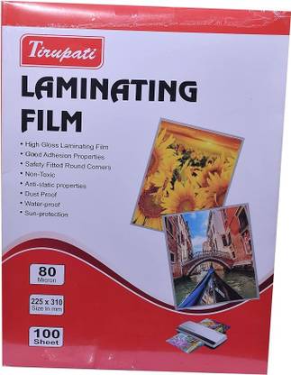 TIRUPATI Lamination Pouches (225 X 310 mm) 80 Microns - 100 A4 Laminating Sheet