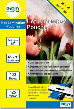 Ergin ERGIN Hot Lamination Pouch 65mmx95mm 125 Micron Pack of 3 (300 Sheets) Laminating Sheet