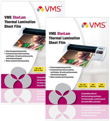VMS Starlam Lamination Pouch 65mmx95mm 125 Micron Pack of 2 (200 Sheets) for IDCard ID Badge Laminating Sheet