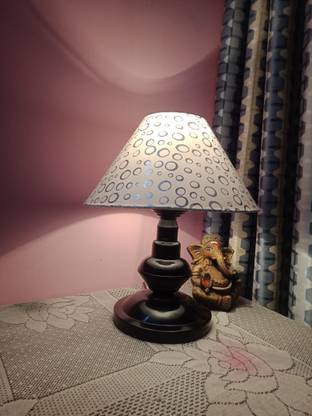 DIKANSHA Silver Printed Conical Shade and Beautiful Table Lamp for Bedroom Drawing Table Lamps Lamp Shade