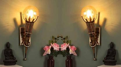 AYOULIGHTS WITH BLUB (Pack of 2) Mashaal Antique Color Luster Glass Wall Lights Lamp Shade