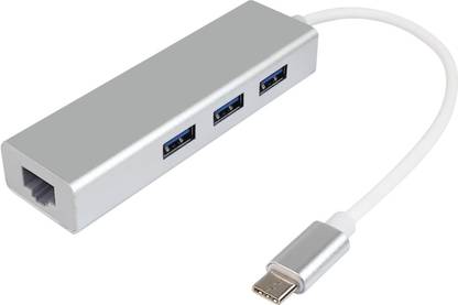 SCALEBEE 4 in 1 Type C to RJ45 Hub 10/100Mbps Ethernet LAN with 3 Port USB HUB 3.0 Wired Ethernet Lan Adapter compatible with Linux, Mac, Windows