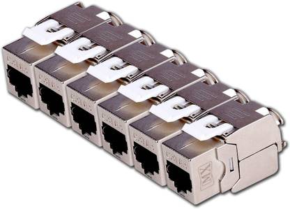 MX STP Cat6A Keystone Jack 180� (Shielded)Coupler FemaleLAN F/F Plug (Pack of 6) Wired Ethernet Lan Adapter compatible with Windows