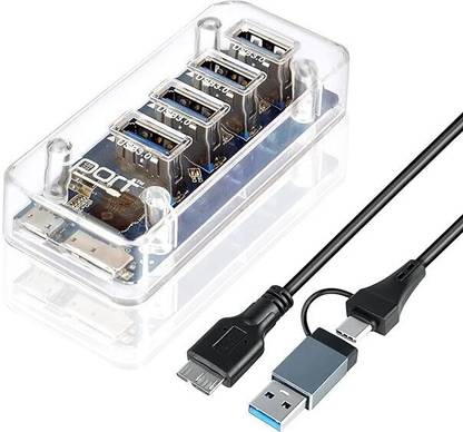 UPort UPT 4 in 1 Port Transparent USB 3.0 Hub Rec Wired USB Lan Adapter compatible with Windows, Mac, Linux