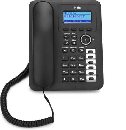 HOLA SIP Phone T12 Dual SIP, 6 One Touch Memory, HD Speaker Phone Made in India Corded Landline Phone with Answering Machine