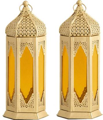 Designer International Yellow Large Marracon Yellow Iron Hanging Lantern