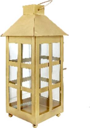 Extreme Karigari Festive Celebration Hanging cum Standing Small Square check Gold Lantern Gold Iron Hanging Lantern