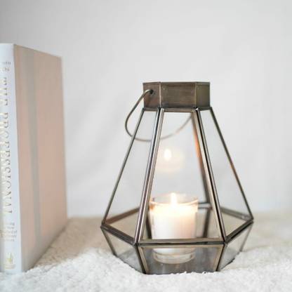BEHOMA Metal & Glass Drop Hanging Lantern, Black, Small Clear Metal, Glass Hanging Lantern
